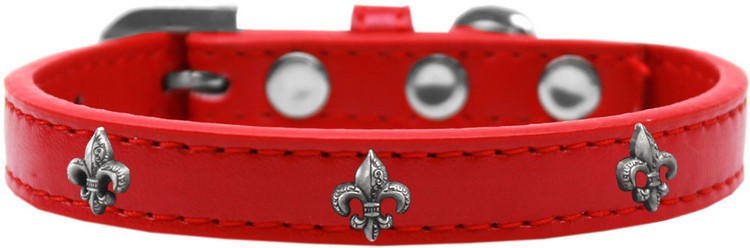 Silver Fleur De Lis Widget Dog Collar Red Size 12